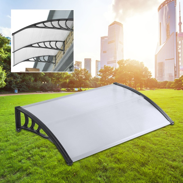 Auvent translucide 115 cm - En polycarbonate - Avec matériel de montage - Résistant aux intempéries - Montage facile (largeur : 120 cm)