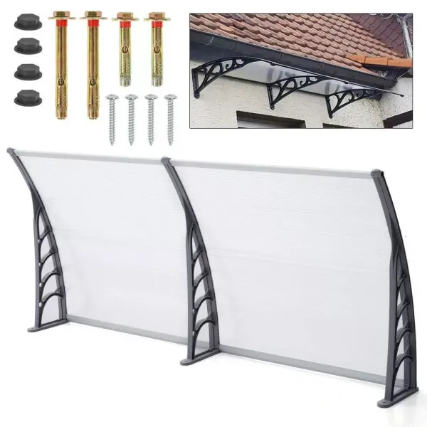 Toit de porte en polycarbonate - Protection contre les intempéries - Transparent - 200 cm