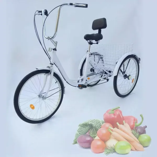 CNCEST Tricycle pour adulte 24" 6 vitesses 3 roues pour femme senior adulte Tricycle avec panier, excursion, sport shopping, shopping (blanc)