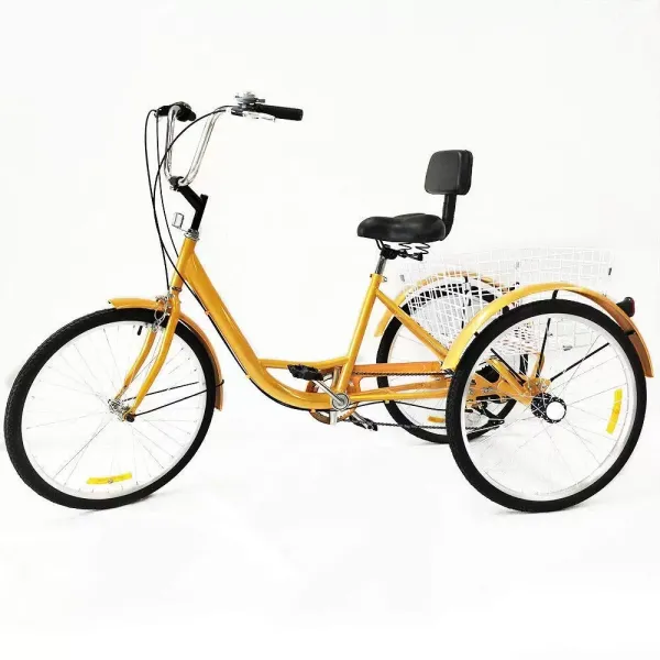 24" 6 vitesses Tricycle adulte 3 roues Vélo de course+avec panier Jaune (sans lumière)