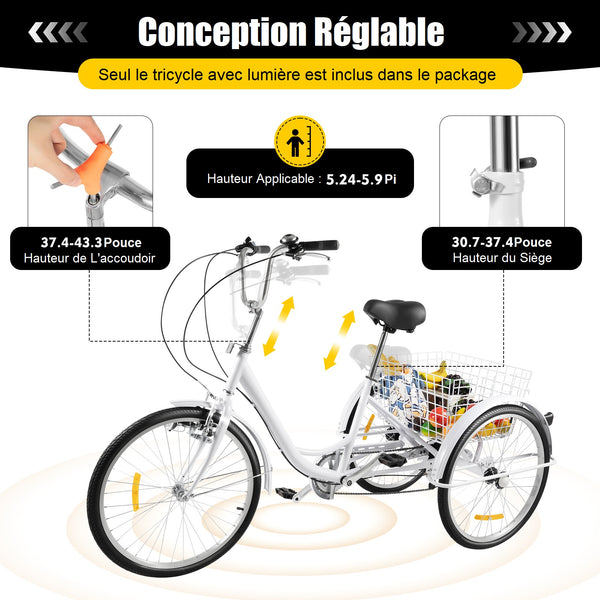 Tricycle adulte 6 vitesses 24 pouces 3 roues