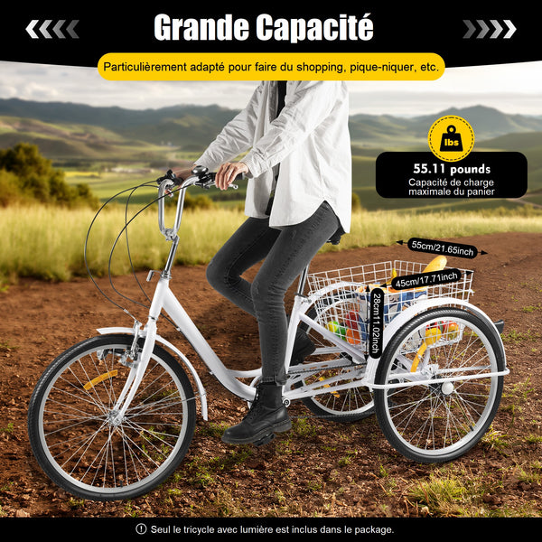 Tricycle adulte 6 vitesses 24 pouces 3 roues