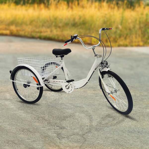 Tricycle adulte 6 vitesses 24 pouces 3 roues avec panier à provisions tricycle plus âgé adulte Tricycle adulte 6 vitesses 24 pouces 3 roues avec panier à provisions tricycle plus âgé adulte