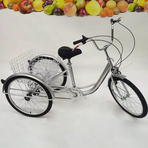 Vélo 24" 3 roues avec panier, vitesse 6 vitesses pour adulte - Réglable en hauteur - Boîtier en acier au carbone - Pour sports de plein air Vélo 24" 3 roues avec panier, vitesse 6 vitesses pour adulte - Réglable en hauteur - Boîtier en acier au carbone - Pour sports de plein air