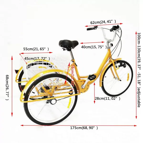 Tricycle pour adultes et adultes - Avec 3 roues - Vélo pour senior - 24" - Dérailleur 6 vitesses Shimano