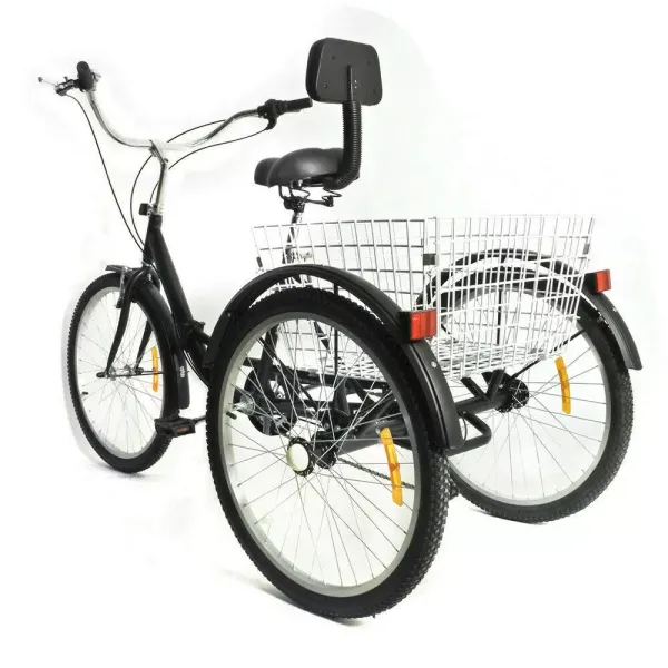 Vélo à 3 Roues 24 Pouces 7 Vitesses avec Panier pour Adultes et Seniors, pour Voyager, Rouler et Faire du Shopping (Noir) Vélo à 3 Roues 24 Pouces 7 Vitesses avec Panier pour Adultes et Seniors, pour Voyager, Rouler et Faire du Shopping (Noir)