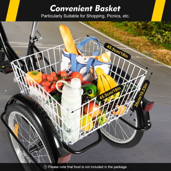 20" tricycle adulte 8 vitesses vélo 3 roues  w/panier, noire
