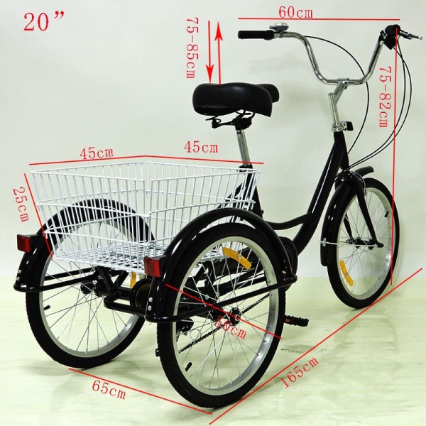 20" tricycle adulte 8 vitesses vélo 3 roues  w/panier, noire