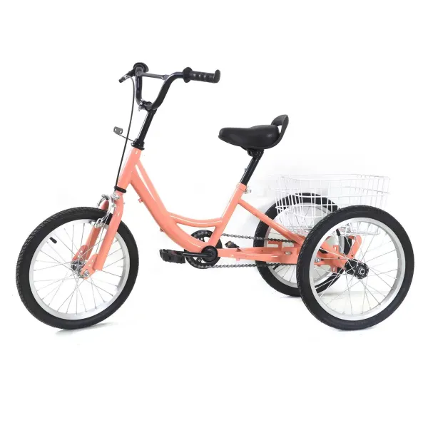 Vélo Tricycle Vélo à 3 Roues à Vitesse Unique de 16 Pouces, Tricycle Enfant avec Panier 7-10 ans (Orange Clair)