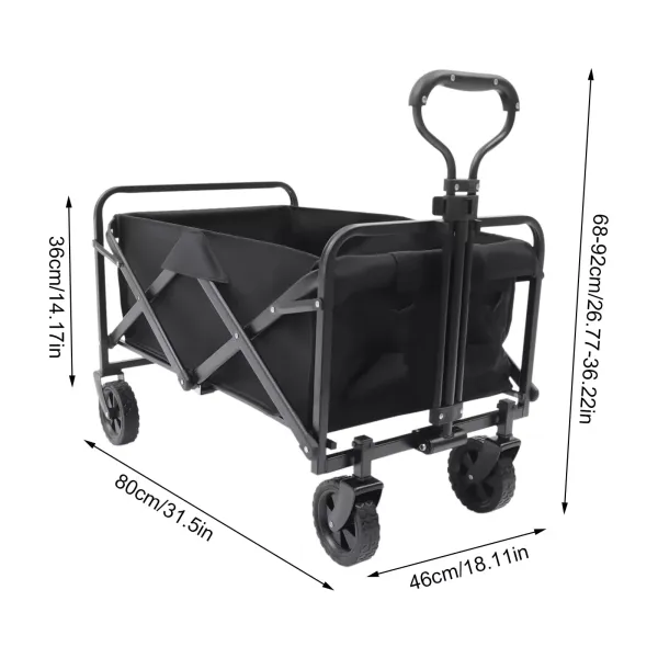 Chariot de transport pliable de plage de jardin avec roues en caoutchouc de 12,7 cm, poignée réglable et 2 porte-gobelets(Noir)