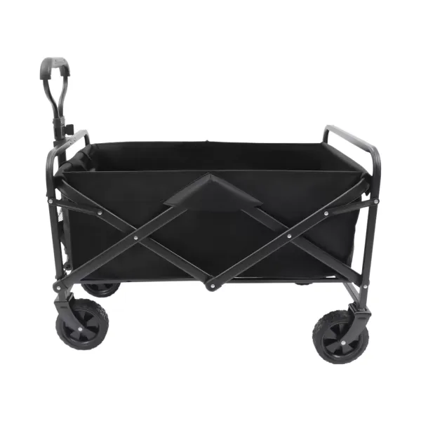 Chariot de transport pliable de plage de jardin avec roues en caoutchouc de 12,7 cm, poignée réglable et 2 porte-gobelets(Noir)