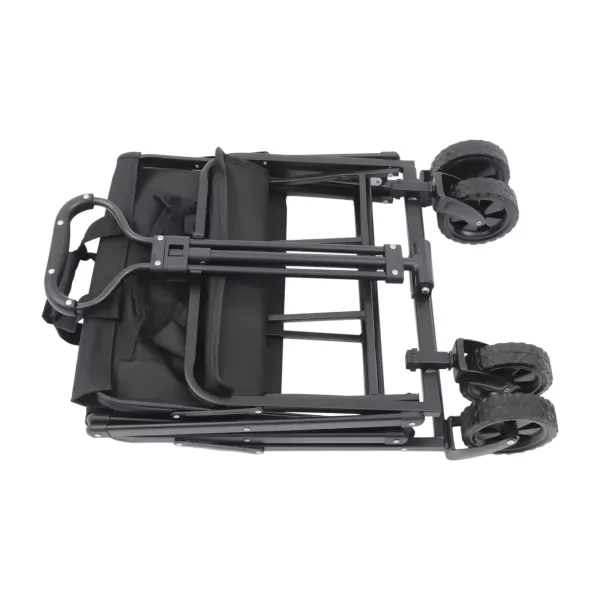 Chariot de transport pliable de plage de jardin avec roues en caoutchouc de 12,7 cm, poignée réglable et 2 porte-gobelets(Noir)