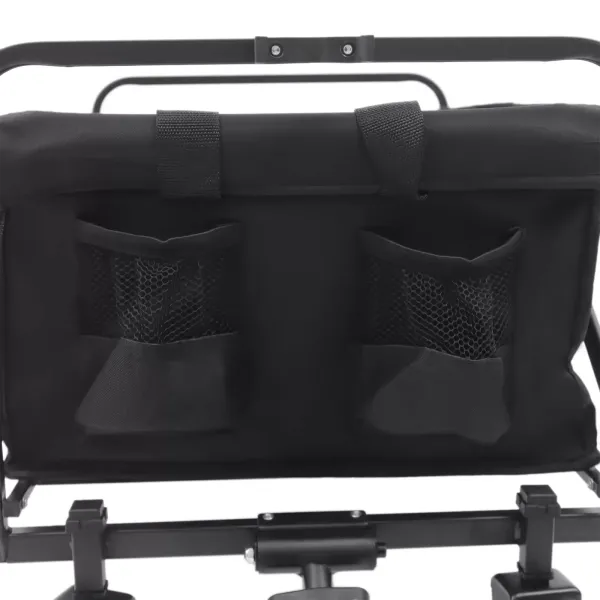 Chariot de transport pliable de plage de jardin avec roues en caoutchouc de 12,7 cm, poignée réglable et 2 porte-gobelets(Noir)