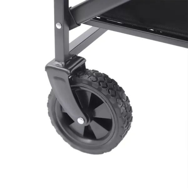 Chariot de transport pliable de plage de jardin avec roues en caoutchouc de 12,7 cm, poignée réglable et 2 porte-gobelets(Noir)