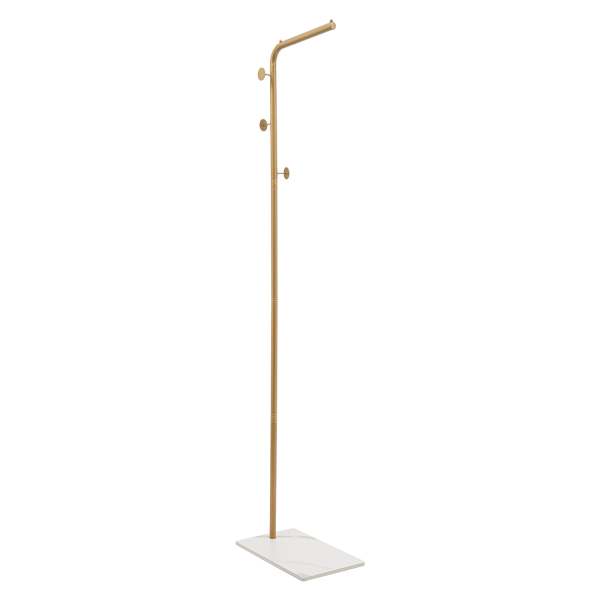 Cintre en forme de L - Portemanteau sur pied doré - Base blanche