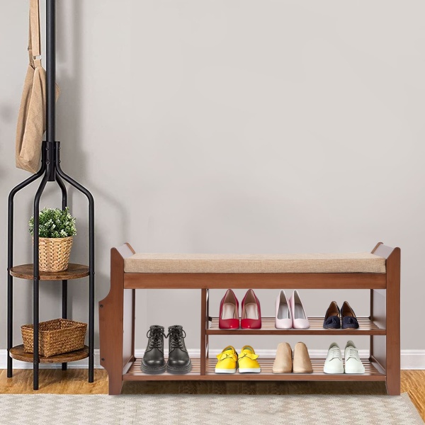 Banc à chaussures, banc à chaussures avec siège rembourré, banc à chaussures multifonctionnel - 98,5*29,5*49,5cm, avec compartiment de rangement