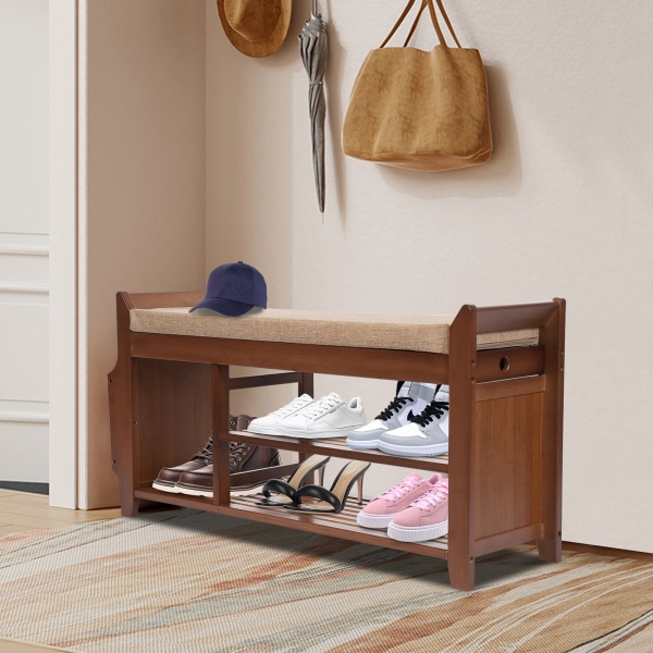 Banc à chaussures, banc à chaussures avec siège rembourré, banc à chaussures multifonctionnel - 98,5*29,5*49,5cm, avec compartiment de rangement