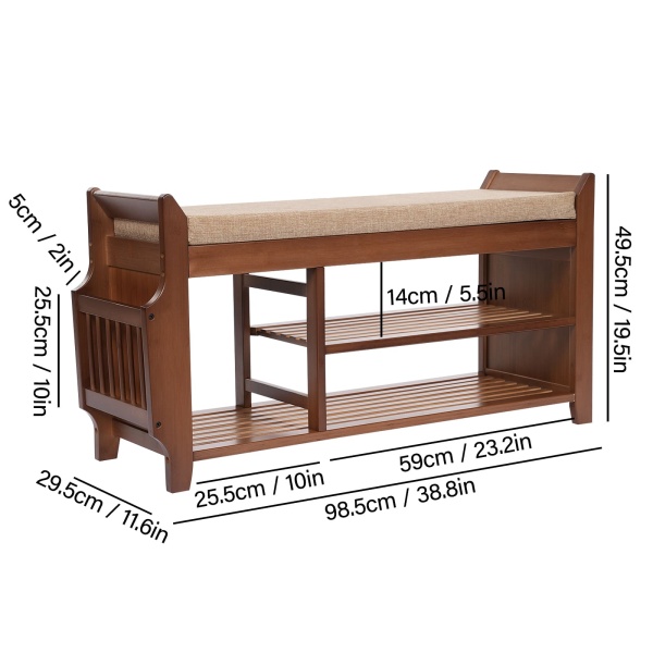 Banc à chaussures, banc à chaussures avec siège rembourré, banc à chaussures multifonctionnel - 98,5*29,5*49,5cm, avec compartiment de rangement