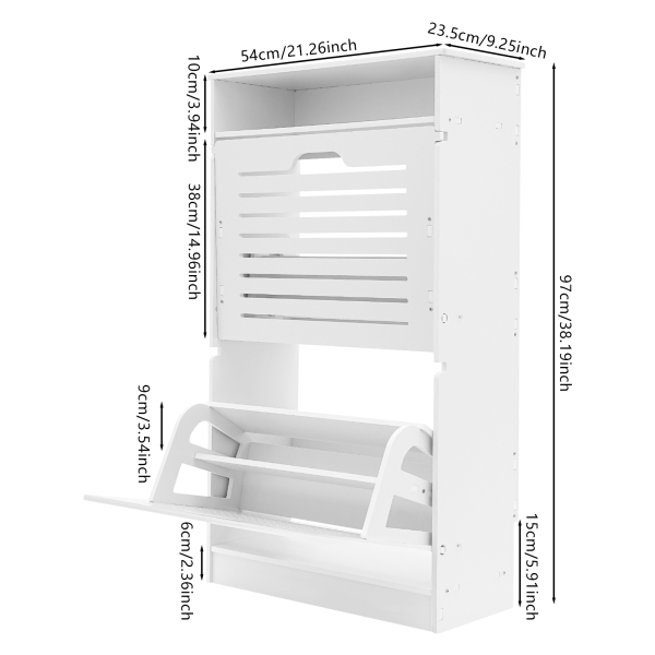 Meuble à chaussures rabattable à 2 tiroirs, meuble à chaussures pour entrée, meuble de rangement pour chaussures avec 2 tiroirs rabattables - Blanc