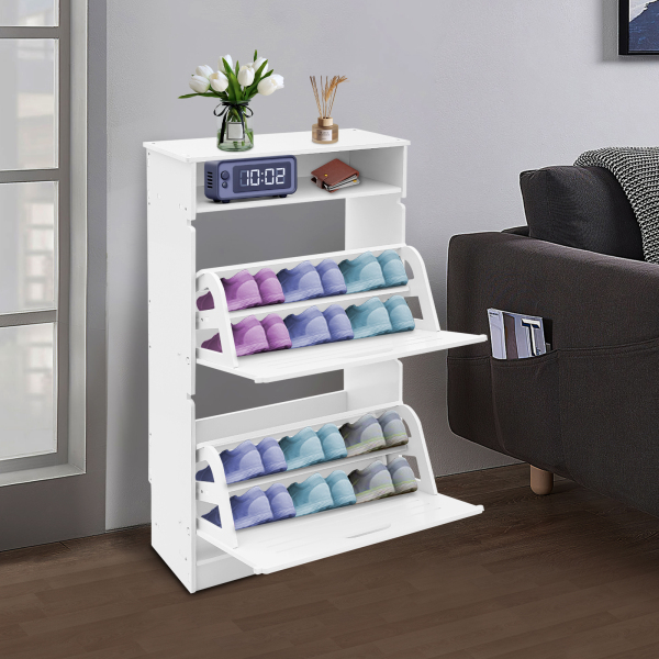 Meuble à chaussures rabattable à 2 tiroirs, meuble à chaussures pour entrée, meuble de rangement pour chaussures avec 2 tiroirs rabattables - Blanc