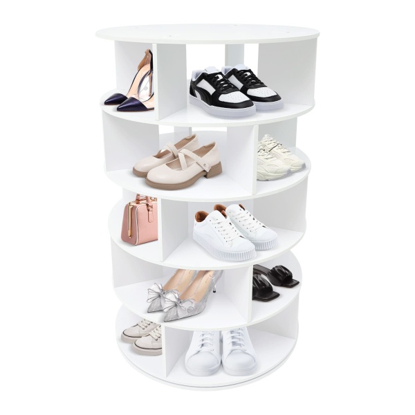 Porte-chaussures rotatif à 5 étages, Rack à chaussures sur pied, Organisateur de chaussures, pour le rangement des chaussures, des livres, des albums photo, des plantes, etc. (blanc)