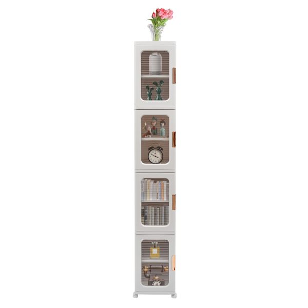 Boîte de rangement à 4 niveaux avec couvercle, boîtes de rangement pliables avec roulettes, 24,5 x 28,5 x 166 cm, 1 couvercle, blanc