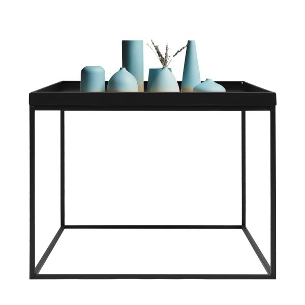 Table d'appoint carrée - Table basse mobile - Cadre en acier - Imperméable - Anti-rayures - Noir - Pour salon, chambre à coucher