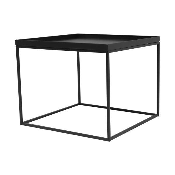 Table d'appoint carrée - Table basse mobile - Cadre en acier - Imperméable - Anti-rayures - Noir - Pour salon, chambre à coucher