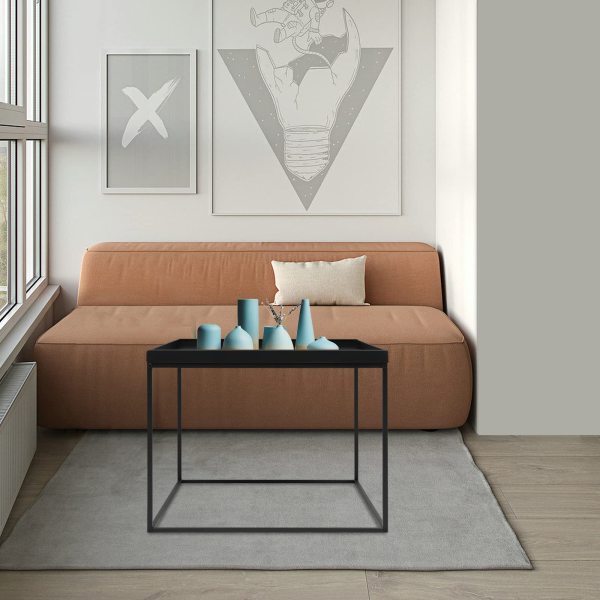 Table d'appoint carrée - Table basse mobile - Cadre en acier - Imperméable - Anti-rayures - Noir - Pour salon, chambre à coucher Table d'appoint carrée - Table basse mobile - Cadre en acier - Imperméable - Anti-rayures - Noir - Pour salon, chambre à coucher
