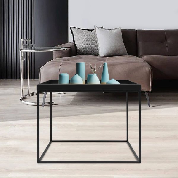 Table d'appoint carrée - Table basse mobile - Cadre en acier - Imperméable - Anti-rayures - Noir - Pour salon, chambre à coucher Table d'appoint carrée - Table basse mobile - Cadre en acier - Imperméable - Anti-rayures - Noir - Pour salon, chambre à coucher