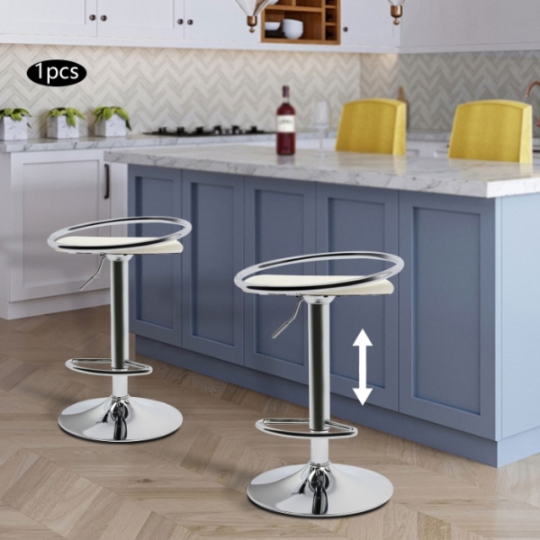 Chaise de bar élévatrice pivotante à 360°, chaise de bar - blanc - pieds argentés, capacité de charge maximale 150 kg