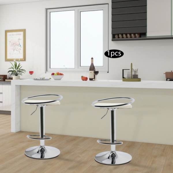 Chaise de bar élévatrice pivotante à 360°, chaise de bar - blanc - pieds argentés, capacité de charge maximale 150 kg