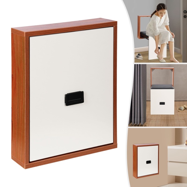 Tabouret mural pliable, tabouret à langer, chaise pliante ultra fine - Noir, blanc et bois
