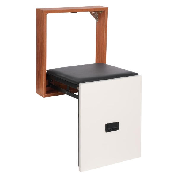 Tabouret mural pliable, tabouret à langer, chaise pliante ultra fine - Noir, blanc et bois
