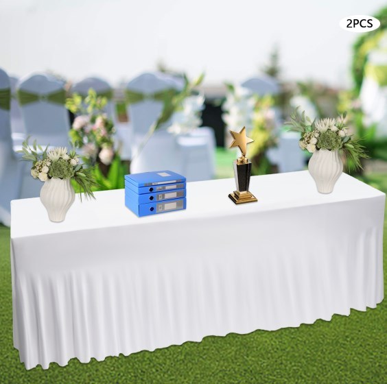 2 pièces nappe rectangulaire à volants jupes de Table couverture pour fête de mariage Banquet nappe salle à manger blanc