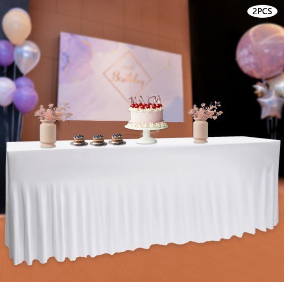 2 pièces nappe rectangulaire à volants jupes de Table couverture pour fête de mariage Banquet nappe salle à manger blanc 2 pièces nappe rectangulaire à volants jupes de Table couverture pour fête de mariage Banquet nappe salle à manger blanc
