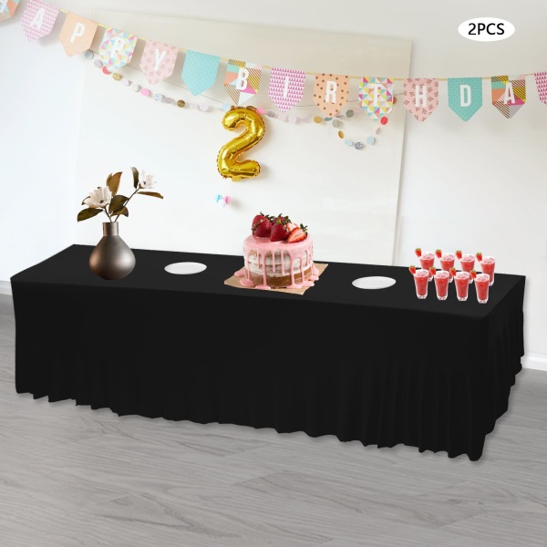 Lot de 2 nappes rectangulaires à volants - Pour mariage, fête, banquet, salle à manger, 244 x 76 cm - Noir Lot de 2 nappes rectangulaires à volants - Pour mariage, fête, banquet, salle à manger, 244 x 76 cm - Noir