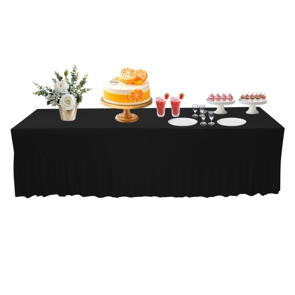 Lot de 2 nappes rectangulaires à volants - Pour mariage, fête, banquet, salle à manger, 244 x 76 cm - Noir
