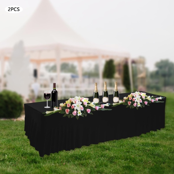 Lot de 2 nappes rectangulaires à volants - Pour mariage, fête, banquet, salle à manger, 244 x 76 cm - Noir Lot de 2 nappes rectangulaires à volants - Pour mariage, fête, banquet, salle à manger, 244 x 76 cm - Noir
