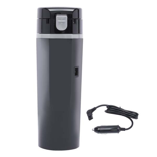 Bouilloire électrique de voyage 24V/12V pour voiture/camion, 500ml auto chauffage tasse avec couvercle anti-remous, anti-fuite, liner en acier inoxydable 304, portable café thé tasse jusqu'à 100°C Variable Temp Thermos