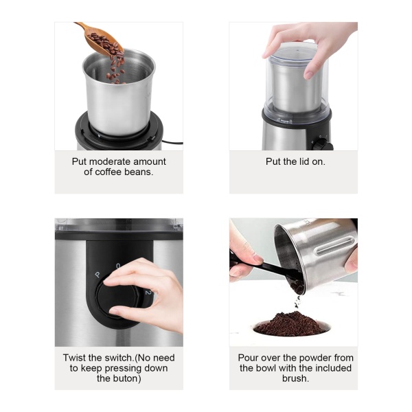 Moulin à café électrique, moulin à épices 350 W, capacité 80g, acier inoxydable pour grains de café, graines de lin, noix, épices, céréales