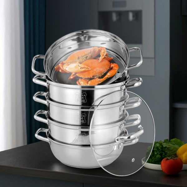 Marmite à vapeur en acier inoxydable à 5 couches, céramique électrique à induction de gaz, adaptée à la cuisinière à induction, 30 cm