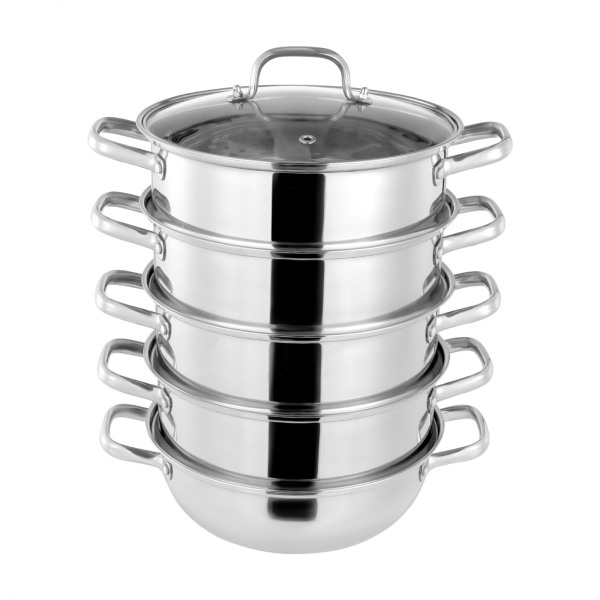 Set de 5 cuiseurs vapeur inox diamètre 28 cm avec couvercle Argenté