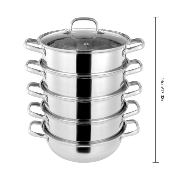 Set de 5 cuiseurs vapeur inox diamètre 28 cm avec couvercle Argenté