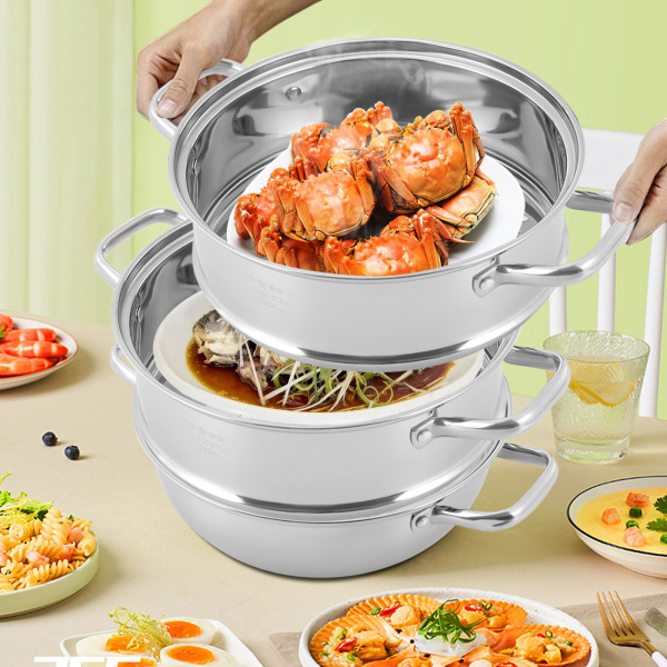 Set de 5 cuiseurs vapeur inox diamètre 28 cm avec couvercle Argenté Set de 5 cuiseurs vapeur inox diamètre 28 cm avec couvercle Argenté
