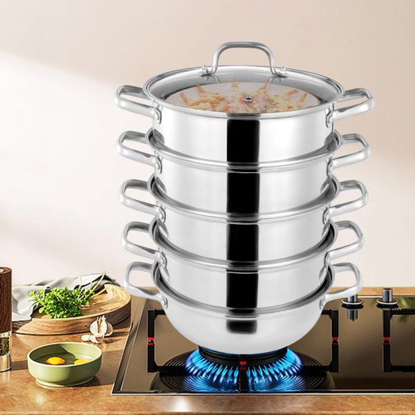 Set de 5 cuiseurs vapeur inox diamètre 28 cm avec couvercle Argenté Set de 5 cuiseurs vapeur inox diamètre 28 cm avec couvercle Argenté