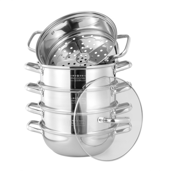 Set de 5 cuiseurs vapeur inox diamètre 28 cm avec couvercle Argenté