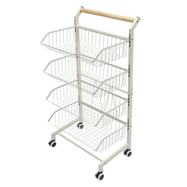 Corbeille à fruits pour la cuisine, chariot de rangement, chariot de cuisine avec roues verrouillables (blanc)