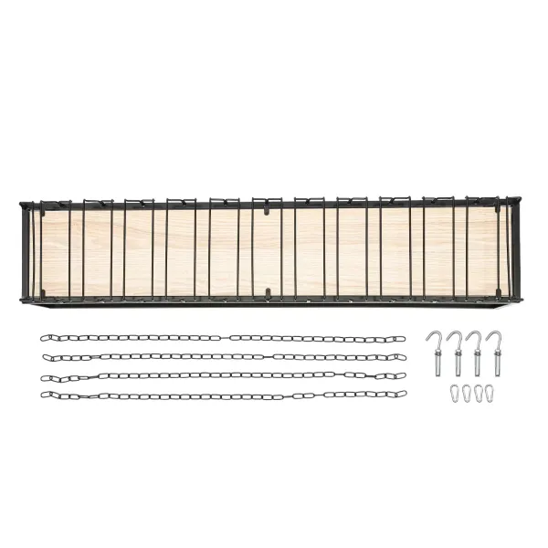 Support à verres à vin suspendu industriel réglable avec support en verre et étagère pour bar de cuisine (120 cm) Support à verres à vin suspendu industriel réglable avec support en verre et étagère pour bar de cuisine (120 cm)