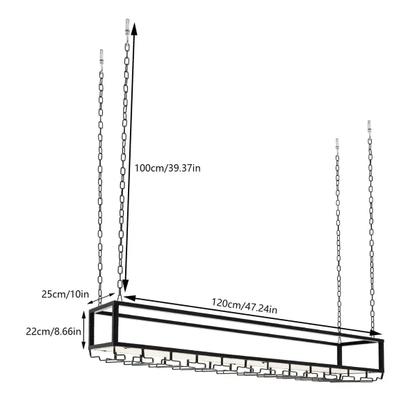 Support à verres à vin suspendu industriel réglable avec support en verre et étagère pour bar de cuisine (120 cm) Support à verres à vin suspendu industriel réglable avec support en verre et étagère pour bar de cuisine (120 cm)
